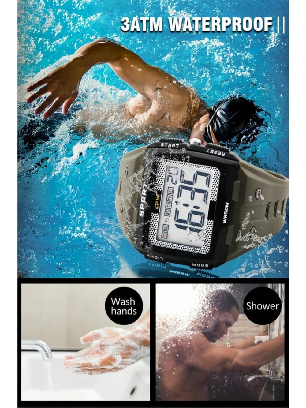 Men's Digital Military Watch - 5ATM Water Resistant, Easy-to-Read Display, Alarm